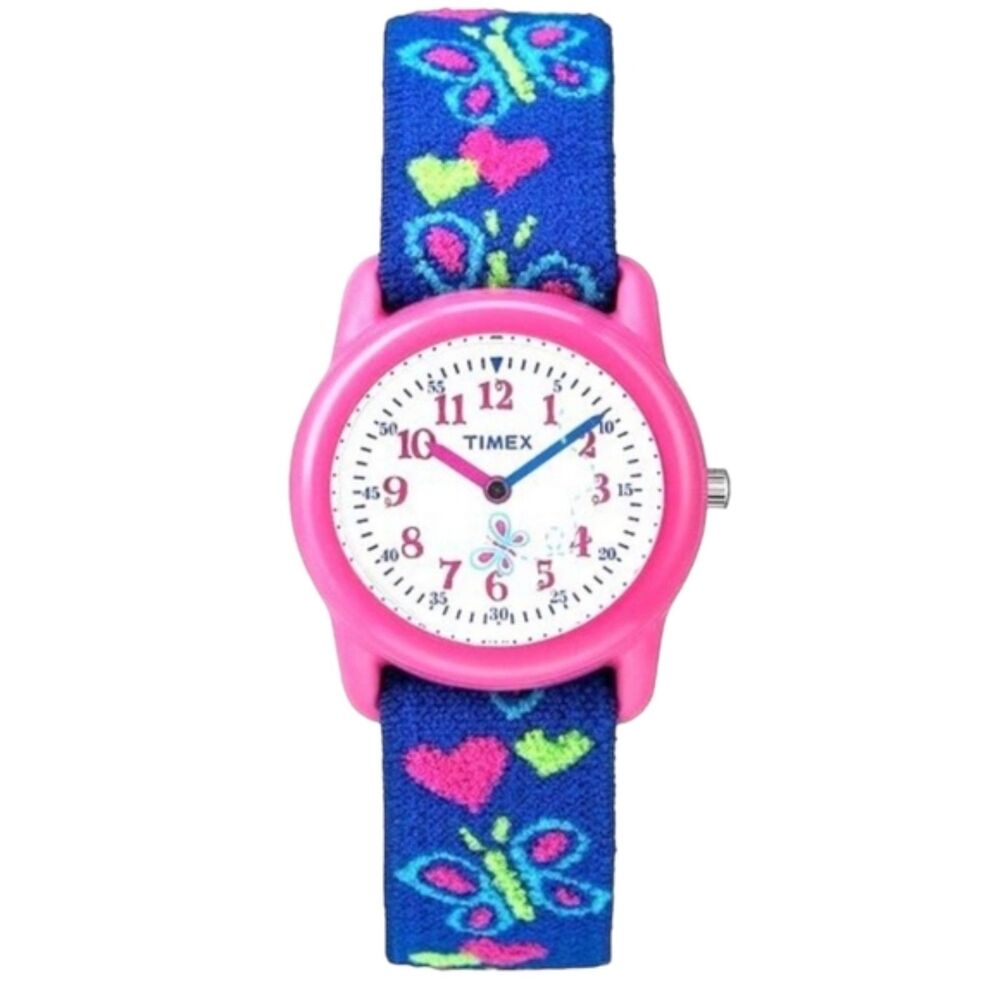 Timex Time‎ Machines NWT Girls Pink & Blue Elastic Strap Butterfly Analog Watch